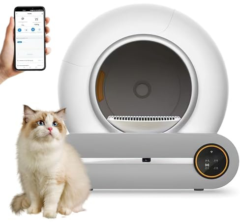Casa di Toilette Gatto Autopulente, Cassetto Lettiera Intelligente 65L con App Controllo & 4 Modalità, Capacità Rifiuti 9L & Sensori di Sicurezza, Pulizia Auto & Deodorazione per Gatti