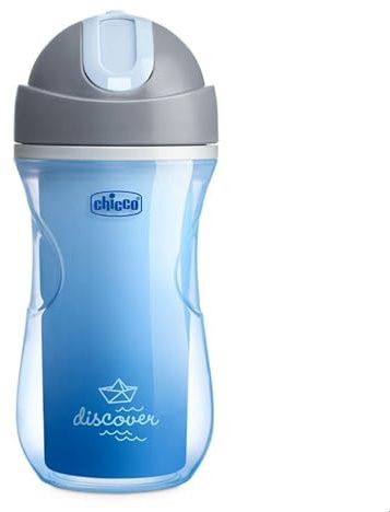 Chicco Borraccia termica sportiva con cannuccia morbida, 266 ml, dai 14 mesi in su, razzo