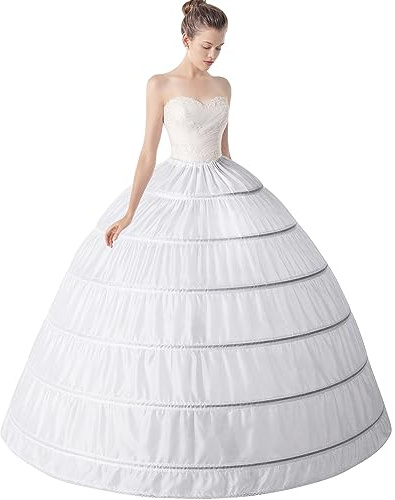 Mojonnie 6-Hoops Hoop Skirt Crinoline Petticoat for Wedding Dress Crinoline Underskirt Ball Gown Petticoat for Women White