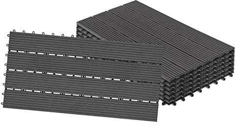 Aufun Piastrelle in WPC, 1 m², in plastica, sistema a clic, 30 x 60 cm, 6 pezzi, effetto legno, piastrelle a clic, resistenti alle intemperie, per terrazza e balcone (tipo 2, antracite)