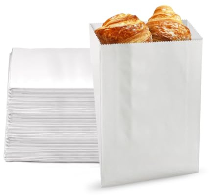 Grease Resistant - Dry Waxed Gusseted Paper Sandwich Bags - Danish White Paper Bag (1000Pcs/Pack) (6 x 2 x 9)