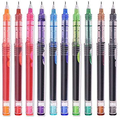 10pcs stylos à bille roulante, encre liquide à séchage rapide, pointe fine de 0,5 mm pour le bureau de l'école. (10 couleurs d'encre)