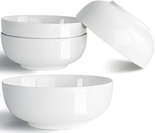 32 Ounce Large Cereal Bowls, Salad Bowls, Pasta Bowls, Soup Bowls, Pho Bowls, Chunni Durable Porcelain White Bowls Set of 4