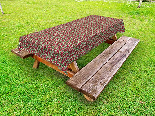 ABAKUHAUS Blumen Outdoor-Tischdecke, Weihnachten Blumenstrauß, dekorative waschbare Picknick-Tischdecke, 145 x 210 cm, Vermilion Grün