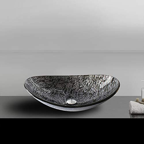 chicstyleme Vessels Sink Bathroom Wash Basin Oval Countertop Basin Tempered Glass Vessel Sink One Bowl Sink for Cloakroom Mini Bowl 42cm