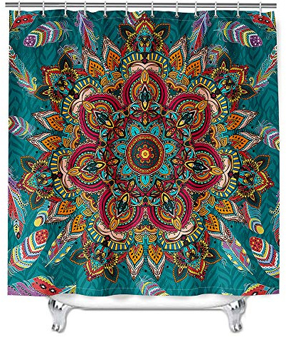 Mandala Duschvorhang Wasserdicht, Chickw1 Waschbar Badewanne Vorhang aus Polyester, Bad Vorhang mit 12 Duschvorhangringen, Duschvorhänge für Badezimmer Decor (Malachit,120x180cm)