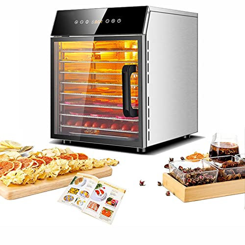 DéShydrateur Alimentaire En Acier Inoxydable Avec Livre De Recettes,SèChe-Aliments,Thermostat RéGlable 30-90 ° C,Minuterie NuméRique 24 Heures,IdéAl Pour Des Collations Saines