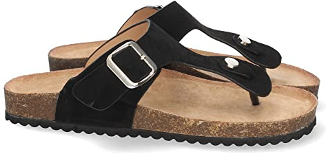 63815-Sandale Plate pour Femme, avec Plante Bio Tres Confortable, Style Esclave et Detail de Boucle, Printemps ete 2022 Taille 38 Negro