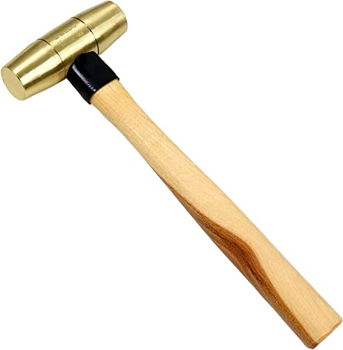 WEDO Messinghämmer 675g, Schonhammer mit Holzstiel, Vorschlaghämmer, Hammerkopf aus Messing, korrosionsbeständig DIN Norm, 340mm Länge