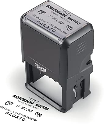Trodat Printy 4727 Timbro Datario con Testo Personalizzato, Autoinchiostrante, Max 3+3 righe, Data al Centro, Impronta 60x40 mm, Cartuccia Inchiostro Nera, Contabilità, Ordini, Logistica, Spedizione