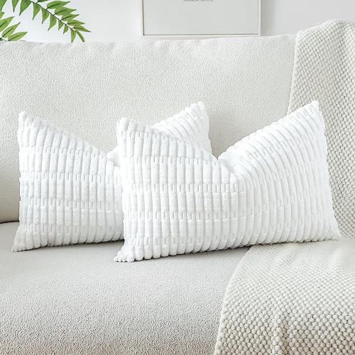 JOTOM 2er Set Kordsamt Weicher Kissenbezüge Moderne Kissenhüllen Dekorative Sofakissen Dekokissen Zierkissenbezug für Wohnzimmer Sofa Schlafzimmer Reinweiß 40x60 cm