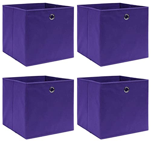 Homgoday Caja de Almacenaje Plegable Morada - 4 Piezas, Tela No Tejida, Espacio para Ropa y Accesorios, Organizador de Armario Elegante