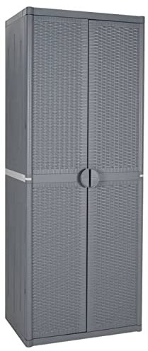 ADWOA Gartenschrank Grau 65x45x172 cm PP Rattan Outdoor Tisch Balkonschrank Wetterfest
