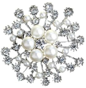 JINZIJINYU Broche Cristal Strass Broche Ronde En Diamant Perle Florale Strass Bijoux Boucle De Châle Blanc