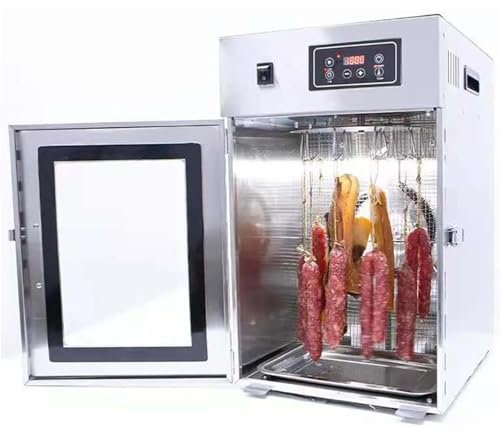 MAYFABD Essiccatore Rotativo per Carne Essiccatore per Disidratazione Alimenti Essiccatore per Salsicce Affumicate in Acciaio Inossidabile con Termostato Regolabile 30-90°C