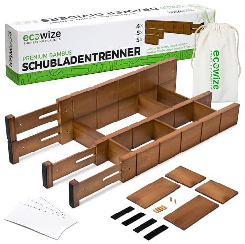 Ecowize Schubladentrenner (43-56 cm) - Bambus Schubladen Organizer, gefedert - Schubladentrenner Küche, Schlafzimmer, Badezimmer, Schlafzimmer, Schreib- und Basteltisch - (Walnut)