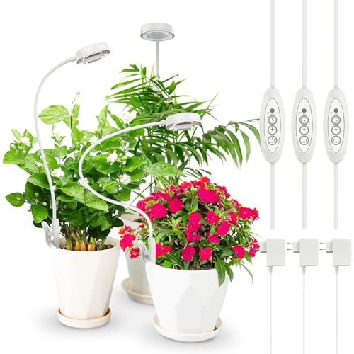 SANSI Pflanzenlampe LED Vollspektrum Pot-Clip Pflanzenlicht für Zimmerpflanzen, Pflanzenwachstumslampe mit 3/6/12 Std Timer, 4 Helligkeitsstufen, 10W Wachstumlampe für kleine Pflanzen, Weiß 3er-Pack
