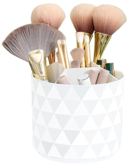 Nwvuop Make up Organizer 360° Drehbar Make Up Pinselhalter Kosmetikpinsel Aufbewahrung Kosmetik Organizer für Zimmer Decor Schminktisch, Schlafzimmer(Weiß)
