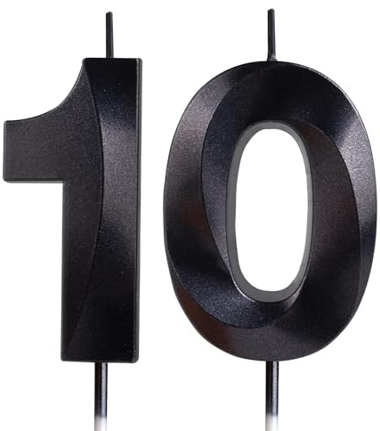 Decorazione per torte 3D Candela numero 10, Candele in nero,Candele di compleanno,Candele con numeri da 5cm,matrimoni,anniversari, decorazioni per torte di compleanno