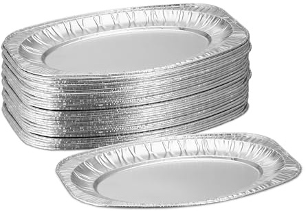 Relaxdays Servierplatten Alu, 40er Set, BxT: 35 x 24 cm, ovale Catering Platten, Tropfschalen indirektes Grillen, Silber