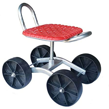 Mobiler Gartenwagen for Gewächshäuser, rollender Gartenwagen mit Sitz, Gartenroller, Rollhocker, Gartenwagen for Jäten und Pflanzen, Rot