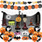 Decoraciones de Halloween Decoración del Hogar Pancartas de Halloween, Guirnaldas de Halloween, Serpentinas, Globo Fantasma de Calabaza Negra Naranja para Fiestas Temáticas de Halloween
