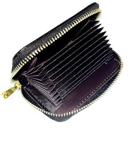 ONEBO Portatessere Donna, Confezione 1 Pelle Nero Porta Carte Donna, Blocco RFID Cerniera Fisarmonica Portacarte Uomo, 9 Slot Carte, 2 Slot Portafoglio Collegati, Portafoglio Unisex