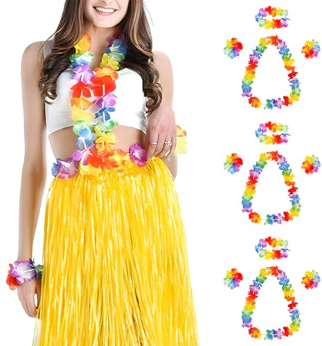 EIYVPRA 12 Stück Hawaii Ketten Blumen, Hawaii Blumenketten, Hawaiianische Deko Girlanden, Bunte Blumenketten Hawaii, für Kinder Erwachsene Strand Tropisch Geburtstag Party Accessoires