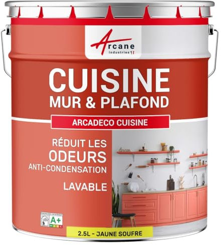 ARCANE INDUSTRIES Vernice per Cucina Lavabile, Muro e soffitto: ARCADECO - 1216-2,5 L Giallo zolfo - RAL 1016