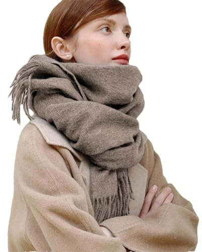 Ornrjfll Damen-Wollschals, Erwachsenenschals für Damen, Wollschal, Kaschmir-Poncho, 08 Braun, Einheitsgröße