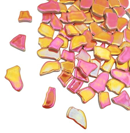 Piastrelle per mosaico in ceramica irregolare, 500 g, 2-4 cm, pietre per mosaico fai da te fai da te, decorazione da parete per la casa (mandarino iridescente)