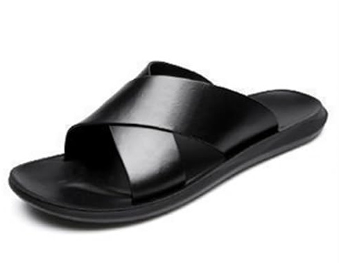 MGGMOKAY Men's Slide Sandal Summer Leather Sandals for Indoor and Outdoor With Cross Straps,Black,12