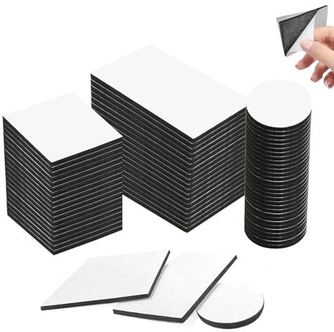 Minfuerang 70 Piezas Almohadillas Adhesivas de Doble Cara Extra Fuerte,Espuma,Cuadradas,Redondas,Rectangulares,Cinta Doble Cara Impermeable,Resistente al Calor,Sin Residuos al Retirar (Polietileno)