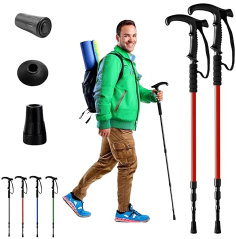 ADEPTNA 1 Pair Telescopic Hiking Walking Trekking Poles Anti Shock T-Handle Adjustable Sticks for Comfortable Walking Lightweight Durable Aluminium Alloy Construction for Ultimate Outdoor
