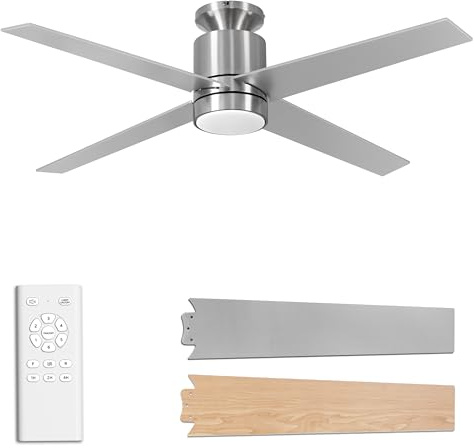 Ventilador de Techo con Luz, Ventilador de Techo de 132 cm con Mando a Distancia, Motor DC Silencioso, Temporizador, Ventiladores de Techo Reversibles para Dormitorio Interior Exterior (Plateado)