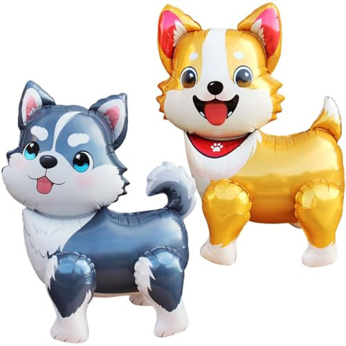 YGCHEN Luftballons Hund Folienballon Tier Airwalker Ballon Kindergeburtstag Deko Welpen Stehender Luftballon Husky Corgi Geburtstagsballons Spielzeug für Jungen Mädchen 2 Stück