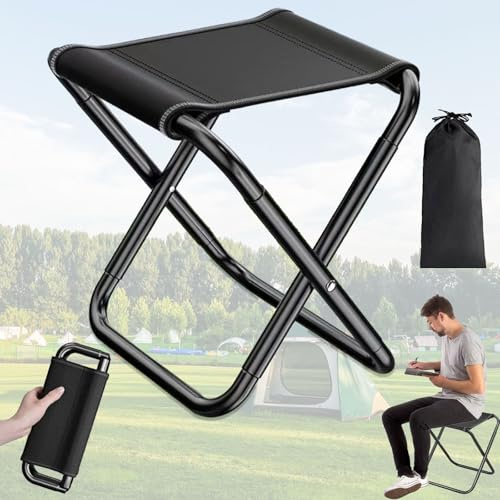 Liekadijiae Tragbarer Balkon Hocker, Camping Hocker 150kg, Tragbarer Klapphocker mit Aufbewahrungsbeutel, Fußhocker Outdoor, Leicht Sitz Falthocker Klappbar für Wandern, Mini Falthocker für Camping