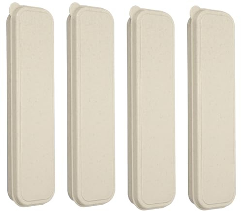 uxcell 4 Pcs Travel Utensil Holders with Case, 8.3 Portable Flatware Box with Slot Stand Reusable Plastic Travel Cutlery Case for Fork Spoon Chopsticks Lunch Box, Beige (Flat Cover)