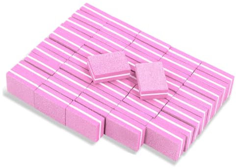 KUKUPOW Rosa Taco Pulidor Uñas 50 Piezas, Mini Bloques de Buffer de Uñas 100/180, Doble Cara Grano Bloque Pulido Profesional Lima Uñas Lavable para Uñas Gel y Acrílico