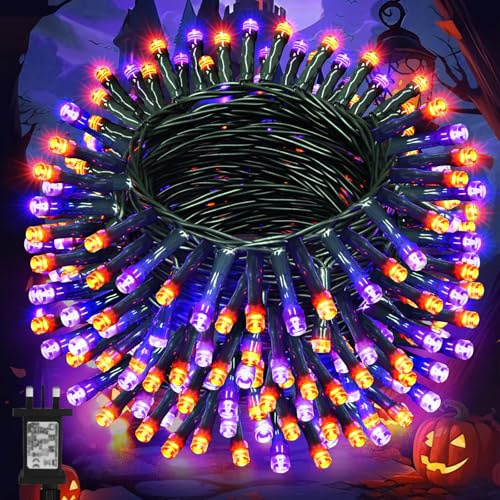 Lincentra 40M 400LED Orange & Purple Halloween Decorations Lights Plug in | Halloween Decorations Lights with 8 Modes Timer Plug, IP65 Waterproof String Lights for Indoor Outdoor Garden Decoration