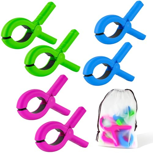 QOPAHI 6pcs Towel Clips for Sun Loungers Large Strong Grip Clothes Pegs Non-Slip Towel Pegs for Sun Lounger Washing Line Laundry Pool Chairs Sunbeds, with Drawstring Organizer（3 Colors）