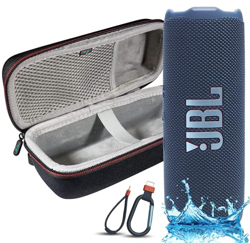 JBL Flip 7 Portable Bluetooth Speaker, IP68 Waterproof, Dustproof, Drop-Proof, PushLock System, AI Sound Boost, 16H Battery, Megen Hardshel Protection Case (Blue)