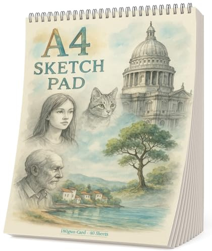 A4 Sketch Pad, 180gsm, 40 Sheets / 80 Pages, Spiral Bound #1918