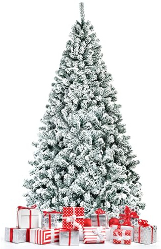 FANTASK Albero di Natale artificiale con neve, albero di Natale con aghi in PVC, con supporto pieghevole in metallo, per casa, ufficio, negozi e hotel (225 cm)