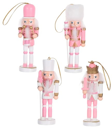LIGIGWASH 4 Piezas Cascanueces de Madera Rosa de Figuras Soldado Navideño con Acabado Resistente la Decoloración Decoración de Escritorio y Centro de Mesa Navidad