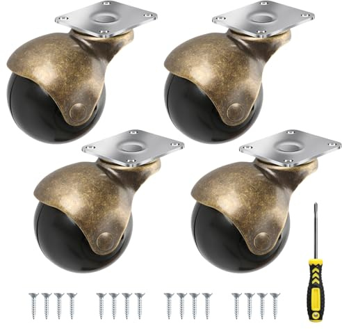 2 in Ball Caster Wheels - Heavy Duty 1200LBS,360° Swivel,Top Plate Casters Set of 4,Low Noise,Non Marking,Brass Antique Castor Wheels for Furniture,Chairs, Cabinets,Carts