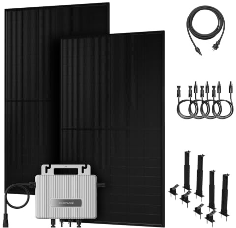 Powerness® 1000Wp Balkonkraftwerk Basic Kit – EcoFlow STREAM 800W Mikro-Wechselrichter, 2x 500W Full Black Bifaziale Module, Flachdach Halterung, App-Steuerung, Plug&Play (0% MwSt)
