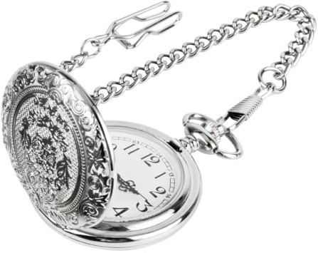WANGCL Fickur, Vintage fickur med kedja, arabiska siffror kvarts med öppningsbart fliplock retrostil (silver)
