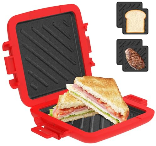 Microwave Toastie Maker,Clever Nonstick Sandwich Toaster,7×6in Quick Cooking and Easy Cleaning,Silicone Microwaveable Cookware for Quick Breakfasts,Crispy Sandwiches & Bread(Red)