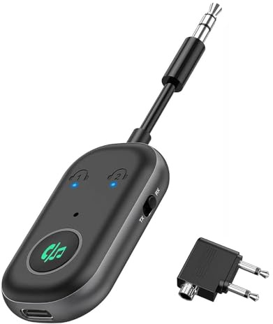 Ankilo Receptor Bluetooth 5.3 para Hi-Fi, receptor transmisor 2 en 1 para 2 auriculares, conector auxiliar de 3.5 mm, conexión dual, adaptador Bluetooth de avión para vuelo de viaje, estéreo doméstico